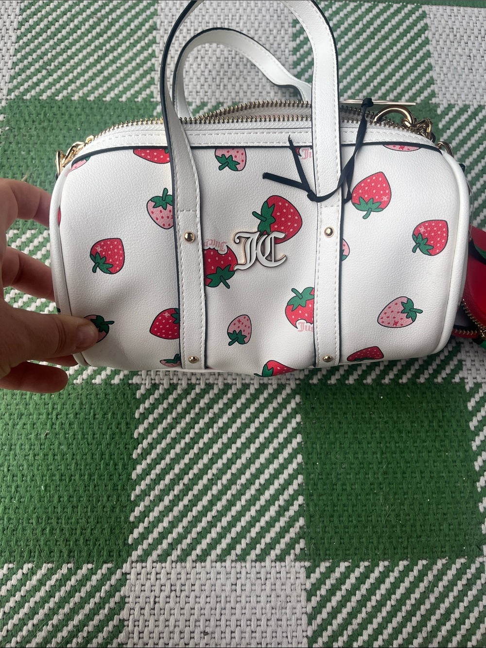 White Strawberry Print Barrel Bag by Juicy Couture